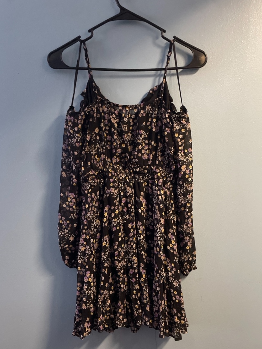 miami Black Floral Off-Shoulder Mini Dress with Pink & Cream Flowers